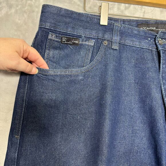 Roca Wear Jeans Mens 40*32 Dark Wash Regular Fit Logo Y2K Hip Hop - Picture 4 of 12